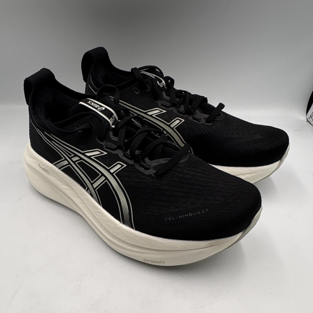 ASICS GEL-Nimbus 27 Unisex Running Shoes Black/White Lace-Up Wide 1012B752